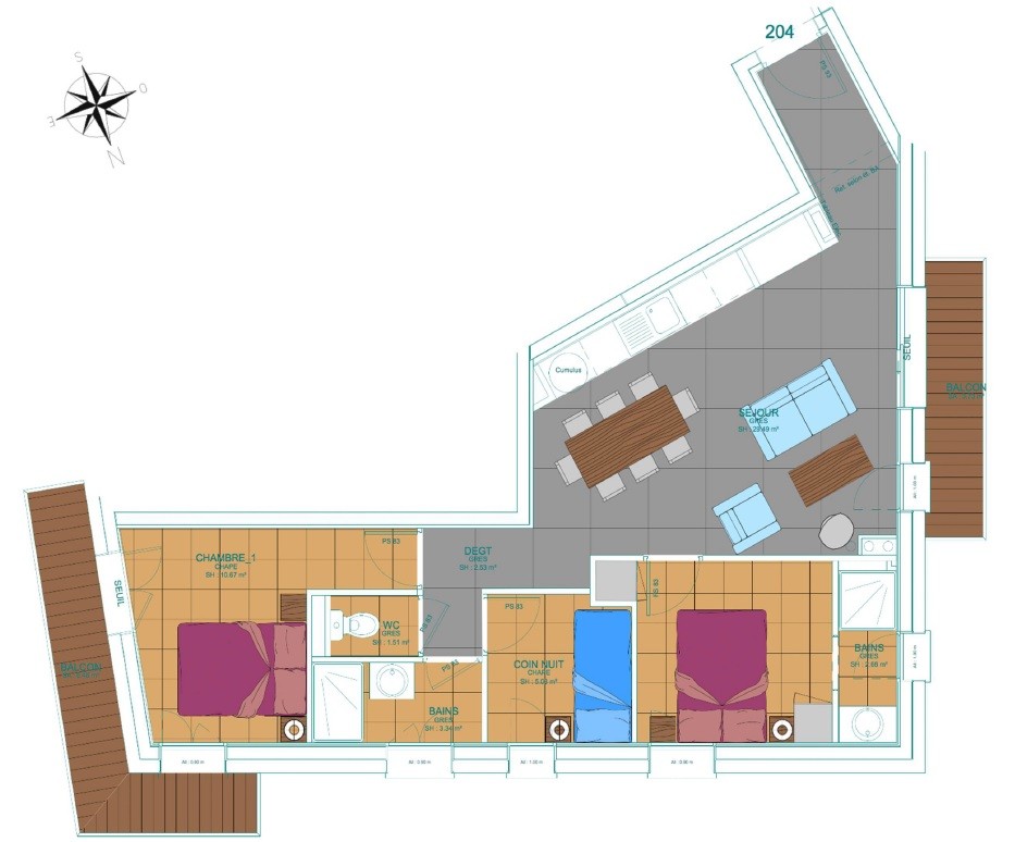 Plan Appartement - Epinette 204 - Valloire Centre
